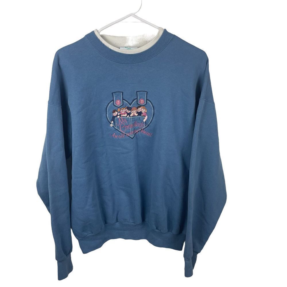 Vintage Grandkids Double Layer Blue Crewneck Pullover Sweatshirt Mae in USA Sz L